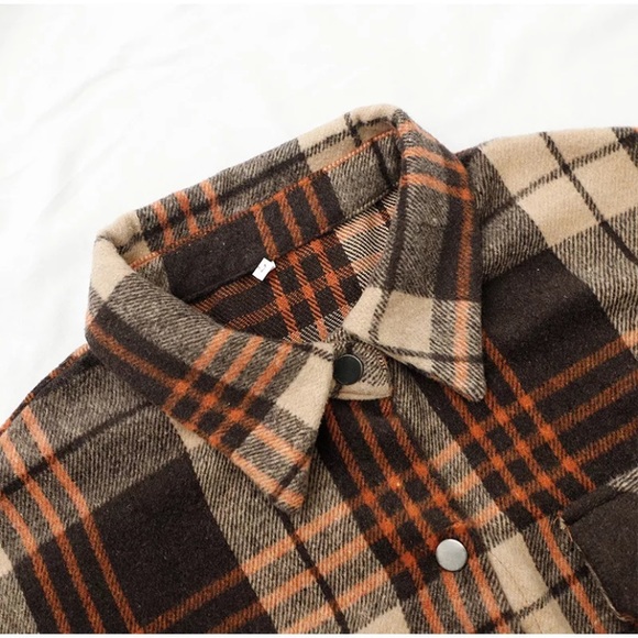 SOLD OUT Fall Autumn Brown Plaid Oversized Flannel Shacket Shirt Jacket - Picture 4 of 11